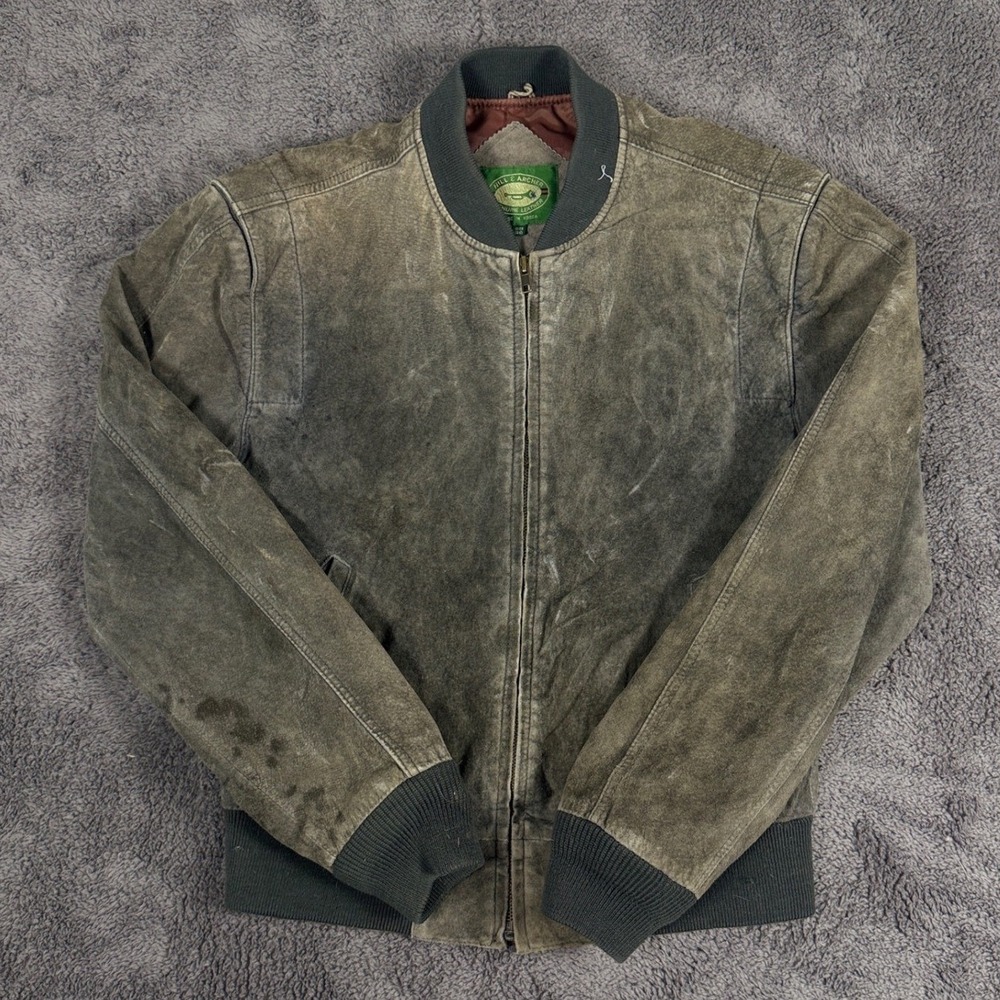 Hill & Archer Suede Bomber Jacket Mens 38 Gray Fair Vintage Leather Zip Up